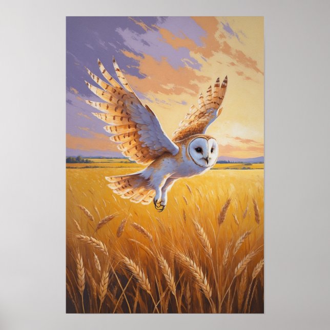 Affiche Chouette volant au-dessus d'un champ doré, Art de  (Devant)