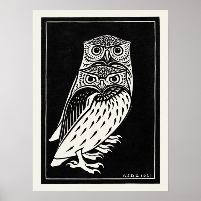 Affiche Chouettes Art Nouveau par Julie De Graag (Devant)