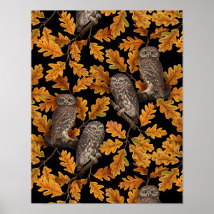 Affiche Chouettes d'automne sur noir