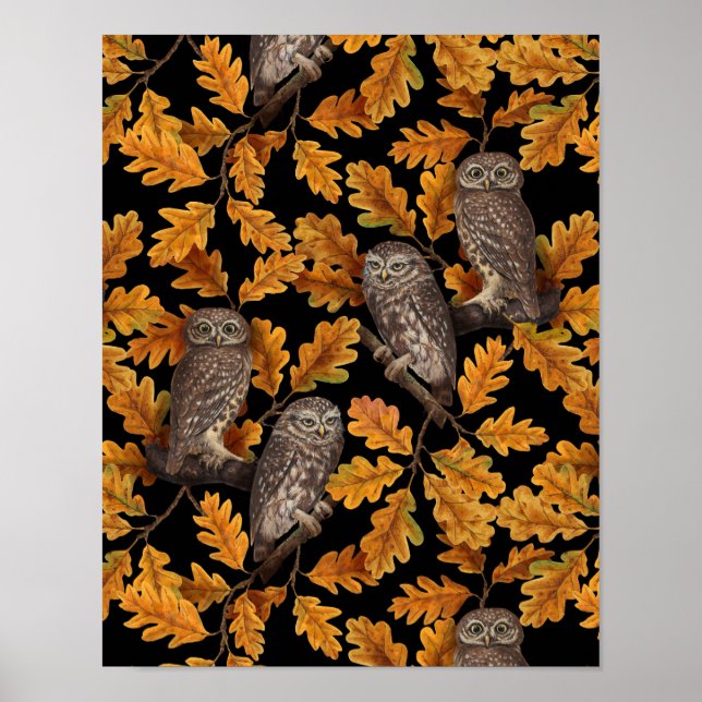Affiche Chouettes d'automne sur noir (Devant)