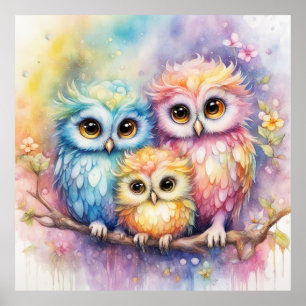 Affiche Chouettes d'oiseaux arc-en-ciel 5