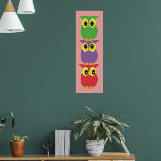 Affiche Chouettes mignonnes Totem de chouette 3 Rouge Viol