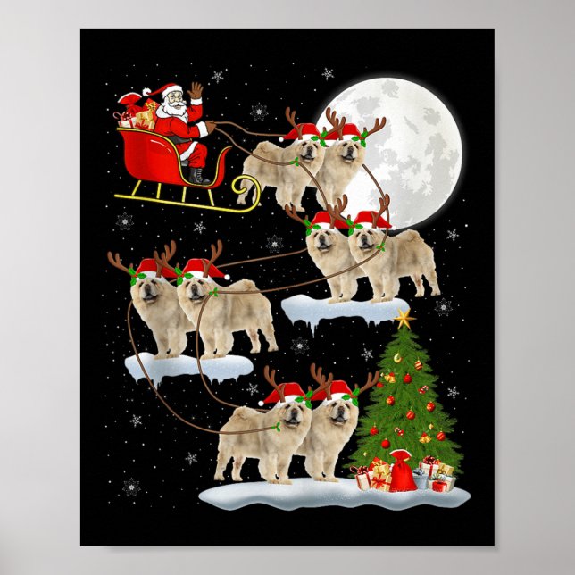 Affiche Chow Chow Dog Santa Sleigh Flying Funny Magical Ch (Devant)