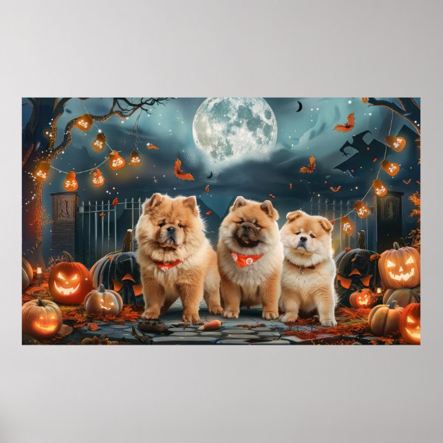 Affiche Chow Chow Halloween Éffrayant (Devant)