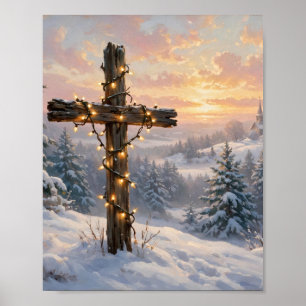Affiche chrétienne de Noël Croix à l'aube hivernal