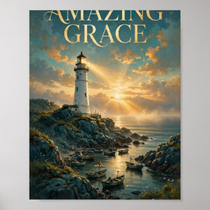 Affiche chrétienne du phare Amazing Grace