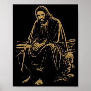 Affiche Christ dans le désert Prière de Jésus Foi chrétien
