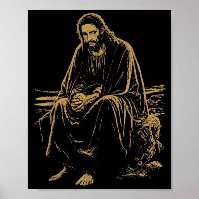 Affiche Christ dans le désert Prière de Jésus Foi chrétien (Devant)