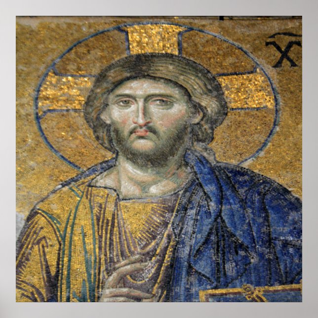 Affiche Christ Pantocrator Mosaïque Iconique Religieux Rom (Devant)