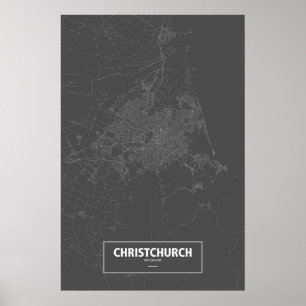 Affiche Christchurch, Nouvelle Zélande (blanche sur le