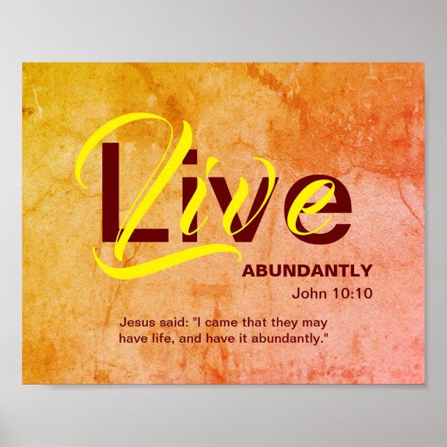 Affiche Christian ABUNDANT LIFE Citation inspirante ORANGE (Devant)