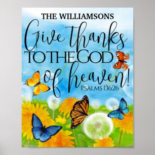 Affiche Christian Cute Floral Donner Merci Bible Verse Nom