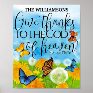 Affiche Christian Cute Floral Donner Merci Bible Verse Nom