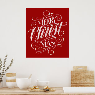 Affiche Christian Joyeux Noël Calligraphie Rouge Jésus