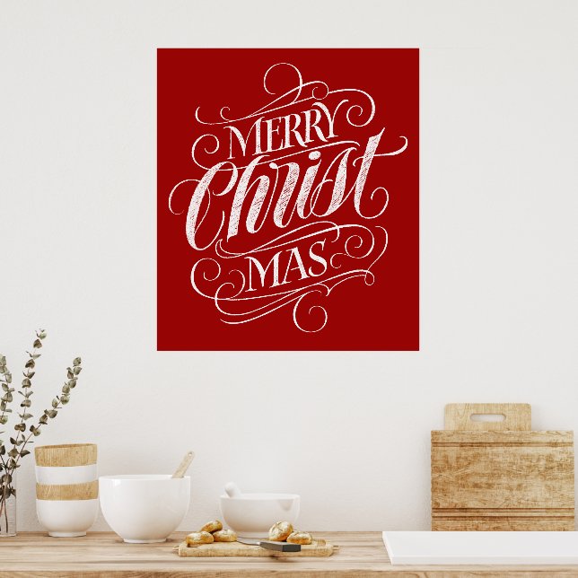Affiche Christian Joyeux Noël Calligraphie Rouge Jésus (Cuisine)