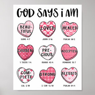 Affiche Christian Valentine Dieu dit Bible Verses Coeurs F