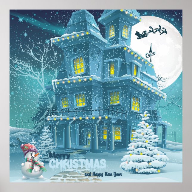 Affiche Christmas and New Year greeting card with the imag (Devant)