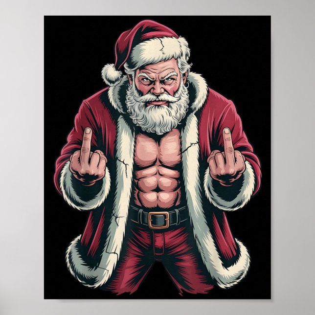 Affiche Christmas Angry Santa Middle Finger Sarcastic Xmas (Devant)