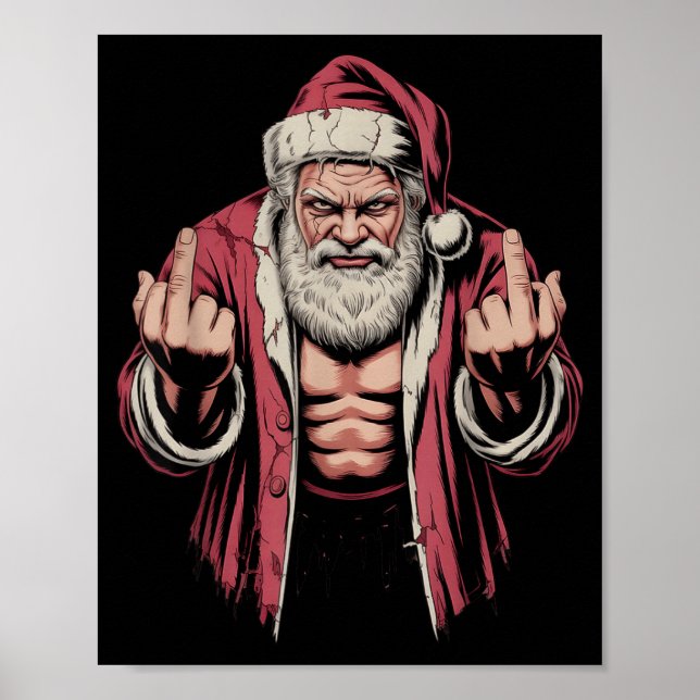 Affiche Christmas Angry Santa Middle Finger Sarcastic Xmas (Devant)