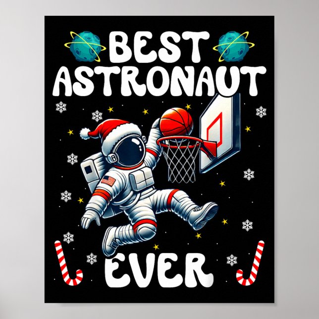 Affiche Christmas Astronaut Ever Santa Hat Snowflakes Cand (Devant)