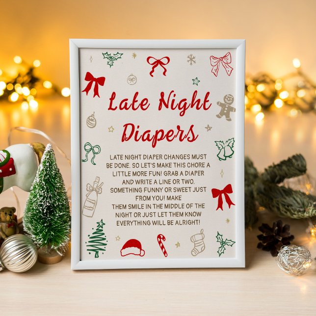 Affiche Christmas Baby Shower Late Night Diapers  (Créateur téléchargé)