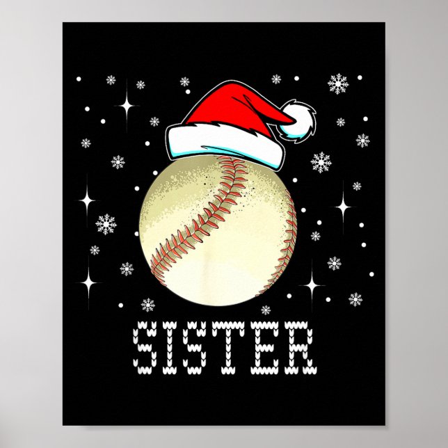 Affiche Christmas Baseball Sister Xmas Santa Hat Kids Boys (Devant)