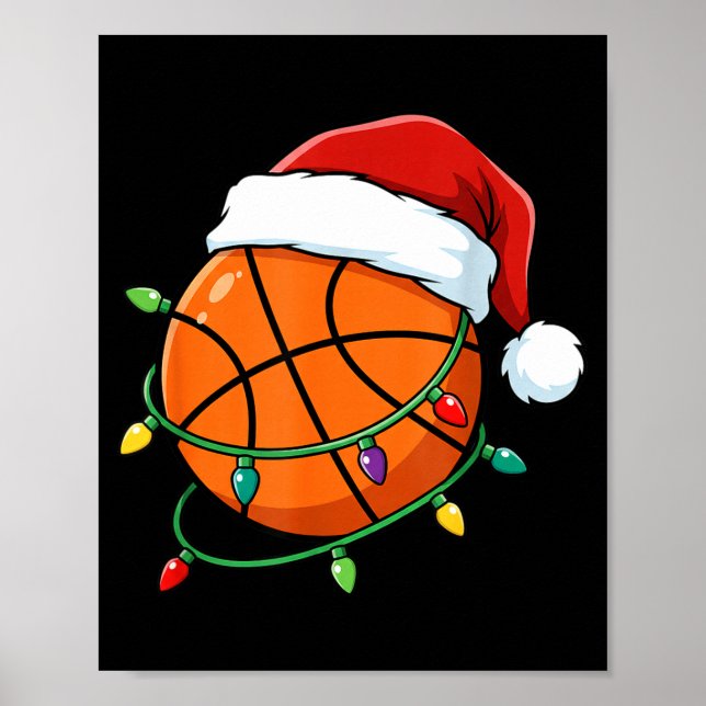 Affiche Christmas Basketball Santa Hat Wrapped In Lights H (Devant)
