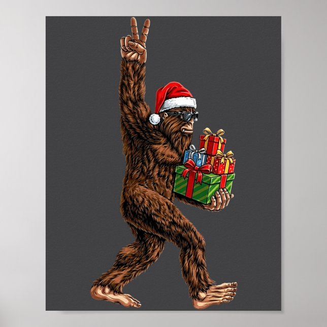 Affiche Christmas Bigfoot Santa Hat Funny Sasquatch Big Fo (Devant)