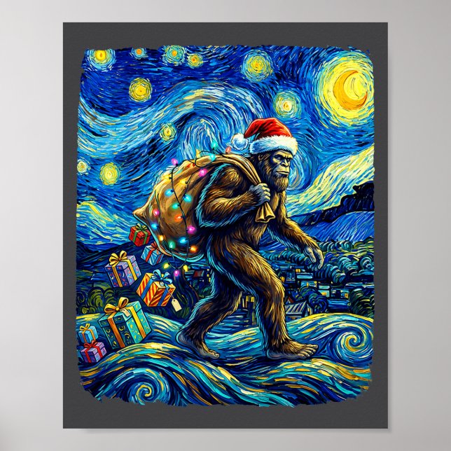 Affiche Christmas Bigfoot Santa Hat Van Gogh Starry Night  (Devant)