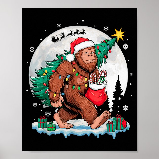 Affiche Christmas Bigfoot Santa Tree Sleigh Moon Funny Xma (Devant)