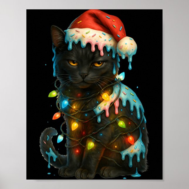 Affiche Christmas Black Cat Ice Cream Drip Santa Hat Cute  (Devant)