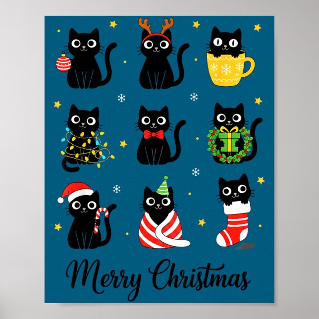 Affiche Christmas Black Cats Merry Christmas Cute Holiday  (Devant)