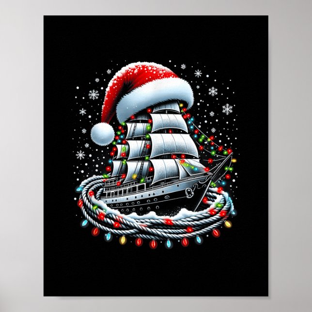 Affiche Christmas Boating Sailing Cruise Boat Surrounded B (Devant)