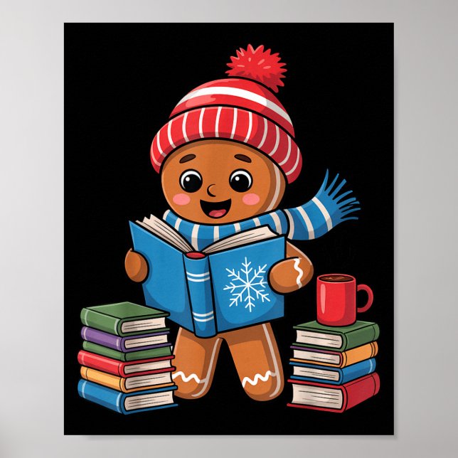 Affiche Christmas Bookworm Gingerbread Reading Books Funny (Devant)