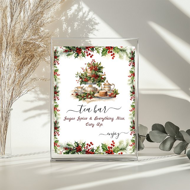Affiche Christmas Bridal Shower Holly Berries Tea party (Christmas Bridal Shower Holly Berries Tea party Poster)