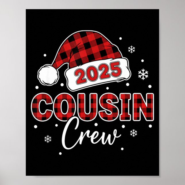 Affiche Christmas Buffalo Plaid 2025 Cousin Crew Santa Hat (Devant)