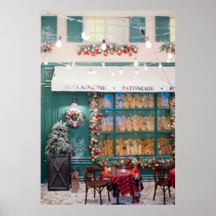 Affiche Christmas cafe bakery exterior with Christmas deco