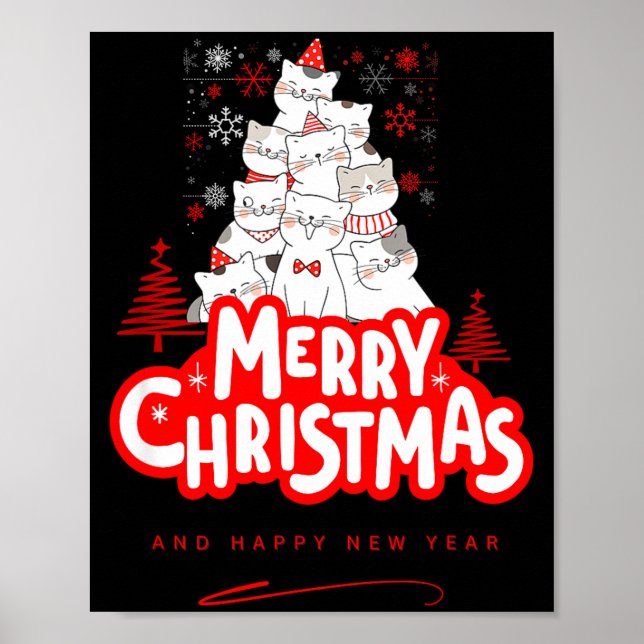 Affiche Christmas Cat Tee – Festive Kitty Holiday Art  (Devant)