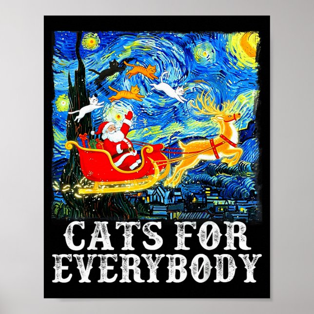 Affiche Christmas Cats For Everybody Funny Santa Starry Ni (Devant)