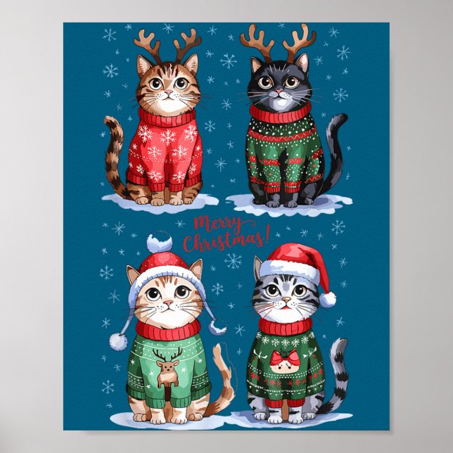 Affiche Christmas Cats _ Merry Christmas Cats Graphic  (Devant)