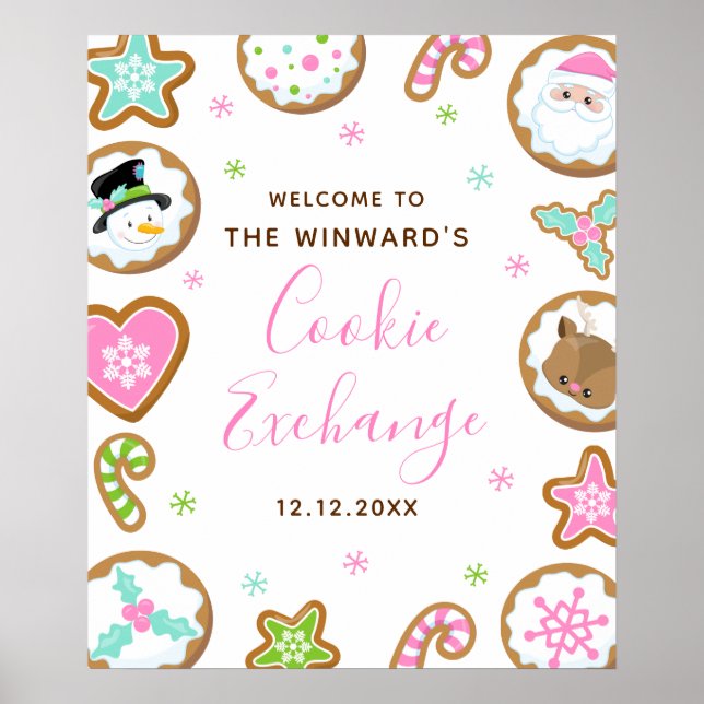 Affiche Christmas Cookie Exchange Pink Green Welcome Sign (Devant)