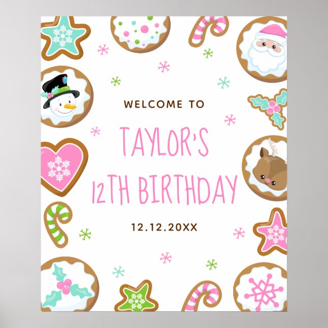 Affiche Christmas Cookies Birthday Pink Green Welcome Sign (Devant)