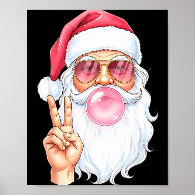 Affiche Christmas Cool Santa Bubble Gum Peace Sign Retro S (Devant)
