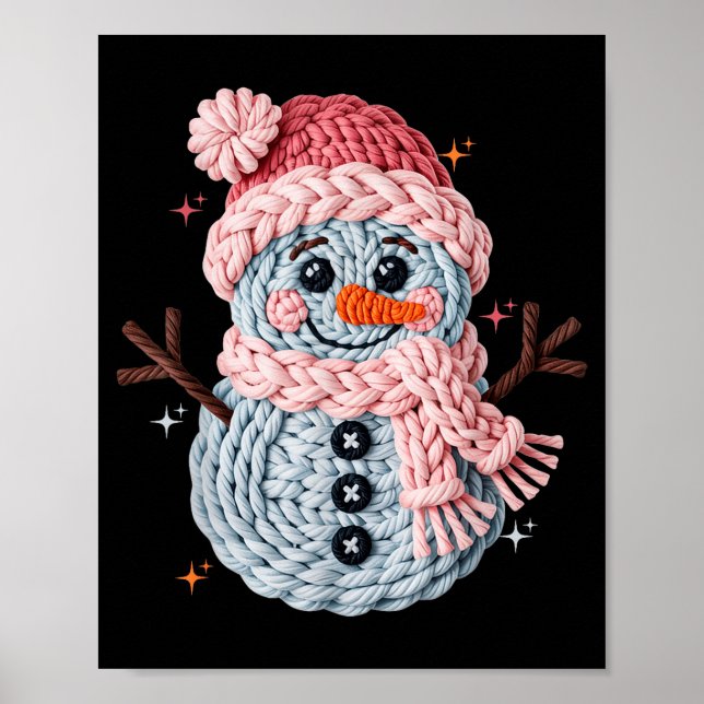 Affiche Christmas Crochet Faux Yarn Crochet Snowman Funny  (Devant)