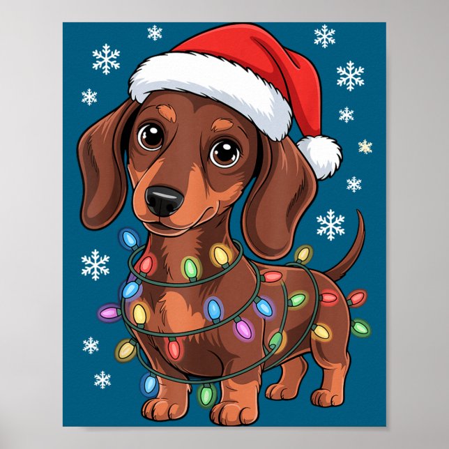 Affiche Christmas Dachshund Lights Santa Hat Holiday Dog L (Devant)