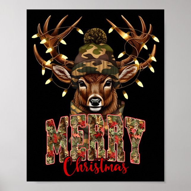 Affiche Christmas Deer Camouflage Hunting Camo Reindeer &a (Devant)