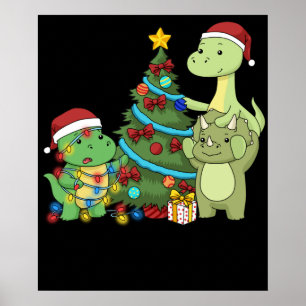 Affiche Christmas Dinosaur Kids Christmas Tree Dinosaur