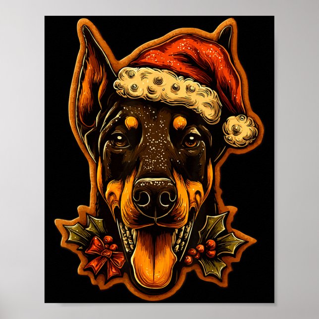 Affiche Christmas Doberman Dog With Santa Hat Gingerbread  (Devant)