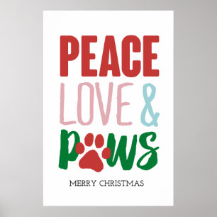 Affiche Christmas Dog Puns Santa Dogs Peace Love and Paws