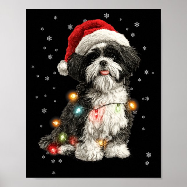 Affiche Christmas Dog Shih Tzu Santa Xmas Women Men Kids  (Devant)